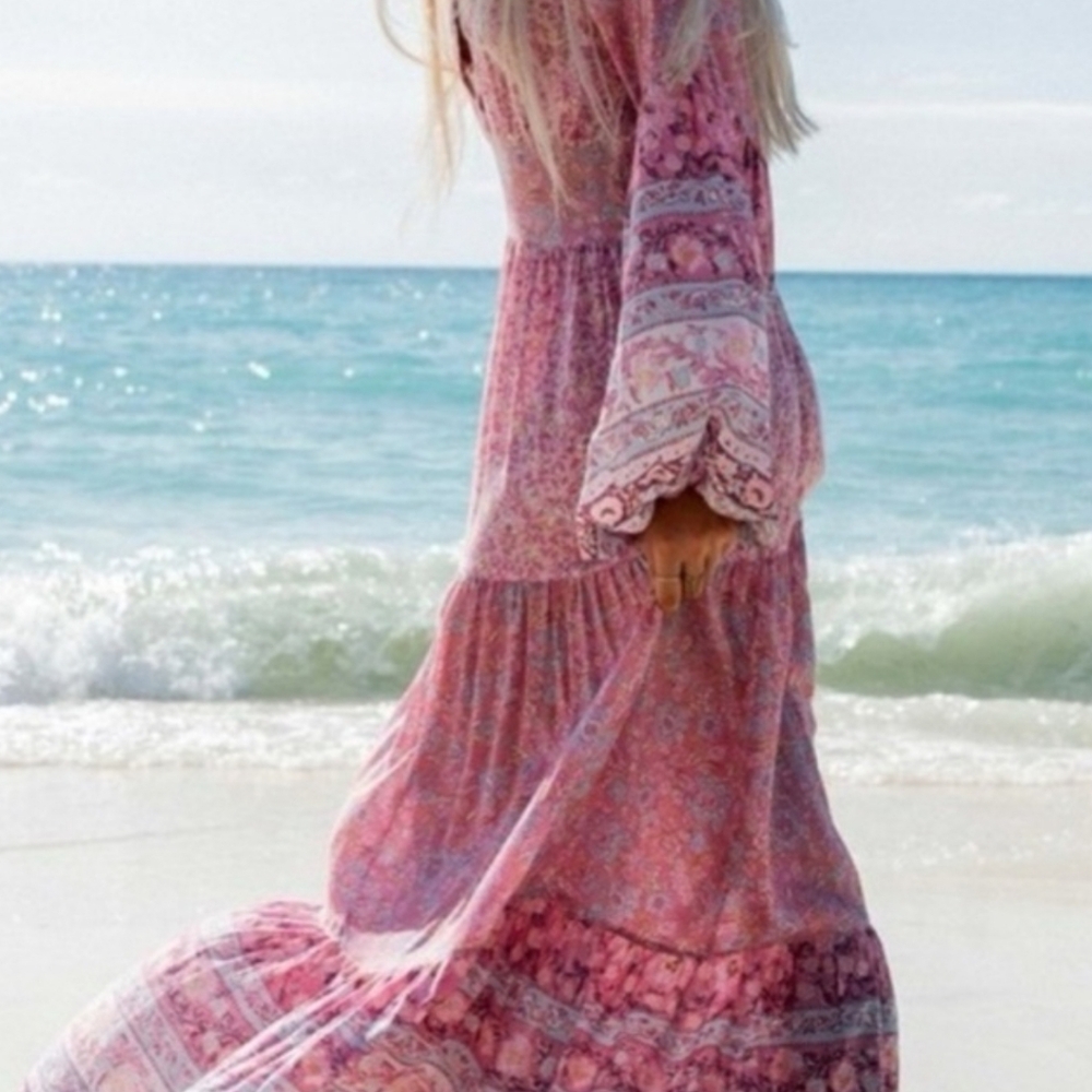 Billabong Cosmos Pink Floral Long Sleeve Maxi Dress